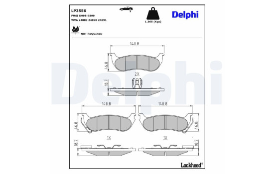Kit de plaquettes de frein, frein à disque LP3556 Delphi