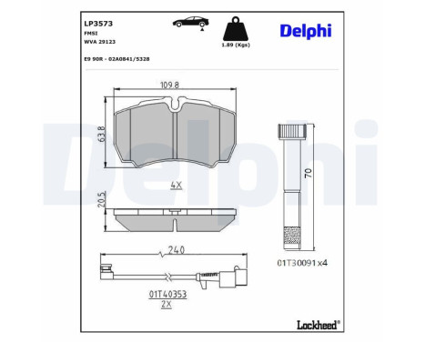 Kit de plaquettes de frein, frein à disque LP3573 Delphi
