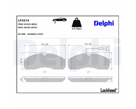 Kit de plaquettes de frein, frein à disque LP3574 Delphi