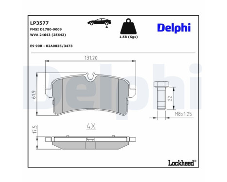 Kit de plaquettes de frein, frein à disque LP3577 Delphi