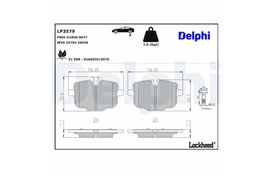Kit de plaquettes de frein, frein à disque LP3579 Delphi, Image 3