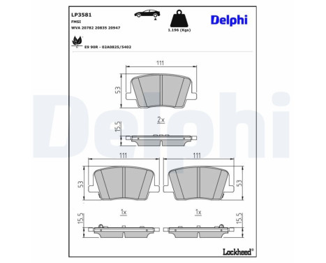 Kit de plaquettes de frein, frein à disque LP3581 Delphi