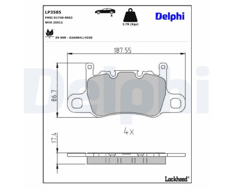Kit de plaquettes de frein, frein à disque LP3585 Delphi