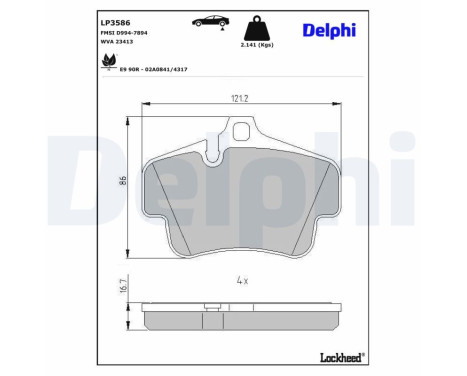 Kit de plaquettes de frein, frein à disque LP3586 Delphi