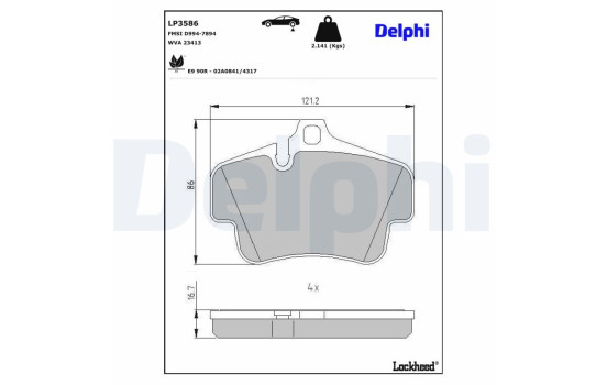 Kit de plaquettes de frein, frein à disque LP3586 Delphi