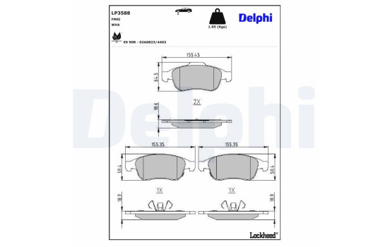 Kit de plaquettes de frein, frein à disque LP3588 Delphi, Image 3