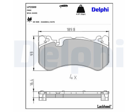 Kit de plaquettes de frein, frein à disque LP3589 Delphi