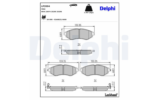 Kit de plaquettes de frein, frein à disque LP3594 Delphi