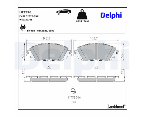 Kit de plaquettes de frein, frein à disque LP3596 Delphi