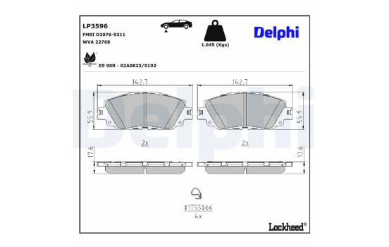Kit de plaquettes de frein, frein à disque LP3596 Delphi