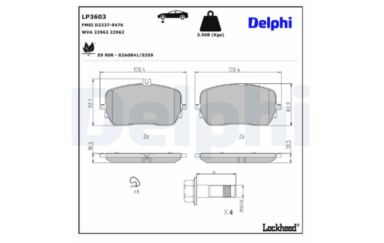 Kit de plaquettes de frein, frein à disque LP3603 Delphi, Image 3
