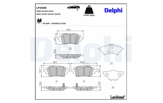 Kit de plaquettes de frein, frein à disque LP3608 Delphi, Image 3