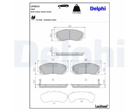 Kit de plaquettes de frein, frein à disque LP3613 Delphi