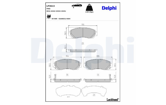 Kit de plaquettes de frein, frein à disque LP3613 Delphi