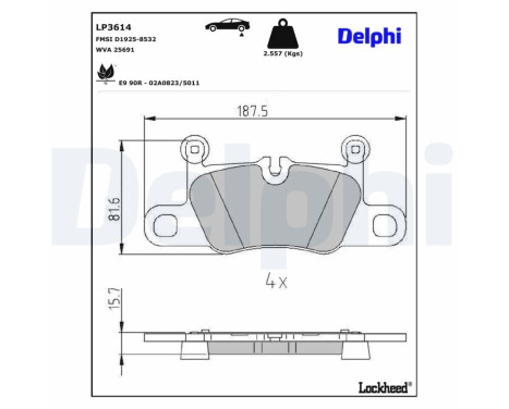 Kit de plaquettes de frein, frein à disque LP3614 Delphi