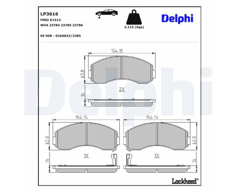 Kit de plaquettes de frein, frein à disque LP3616 Delphi