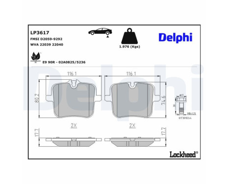 Kit de plaquettes de frein, frein à disque LP3617 Delphi