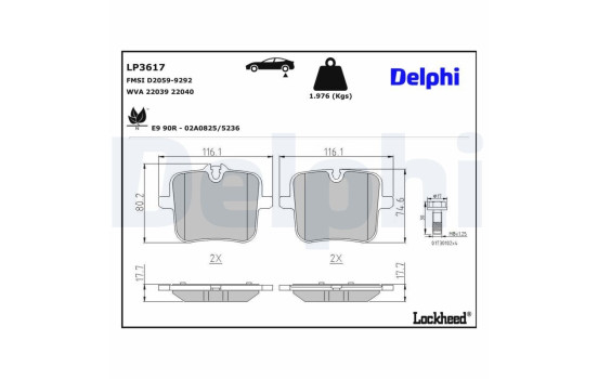 Kit de plaquettes de frein, frein à disque LP3617 Delphi