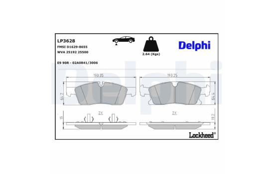 Kit de plaquettes de frein, frein à disque LP3628 Delphi