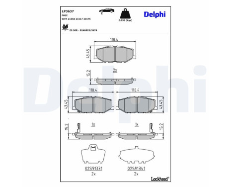 Kit de plaquettes de frein, frein à disque LP3637 Delphi