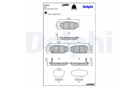 Kit de plaquettes de frein, frein à disque LP3637 Delphi