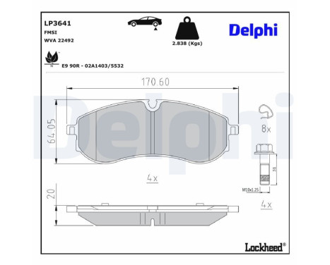 Kit de plaquettes de frein, frein à disque LP3641 Delphi