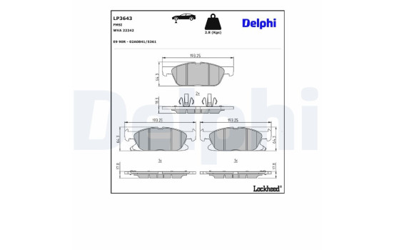 Kit de plaquettes de frein, frein à disque LP3643 Delphi