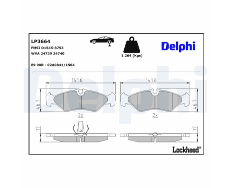 Kit de plaquettes de frein, frein à disque LP3664 Delphi