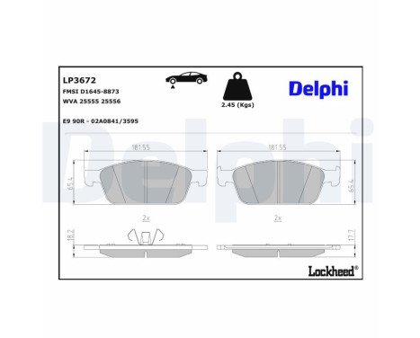 Kit de plaquettes de frein, frein à disque LP3672 Delphi
