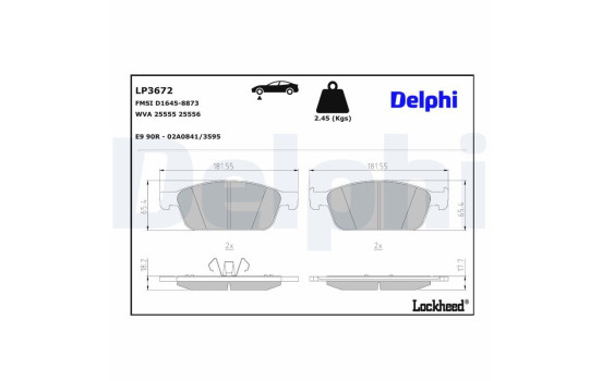 Kit de plaquettes de frein, frein à disque LP3672 Delphi