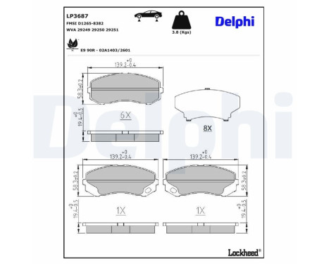 Kit de plaquettes de frein, frein à disque LP3687 Delphi