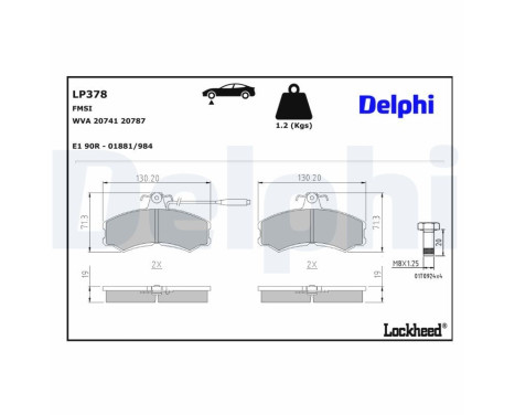 Kit de plaquettes de frein, frein à disque LP378 Delphi