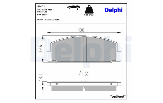 Kit de plaquettes de frein, frein à disque LP401 Delphi, Image 3