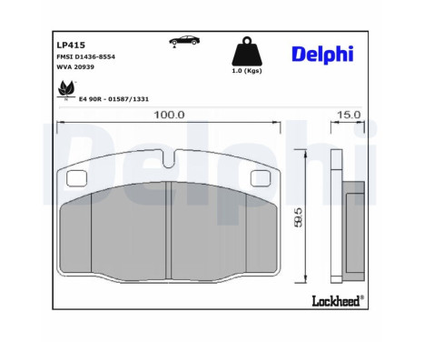 Kit de plaquettes de frein, frein à disque LP415 Delphi