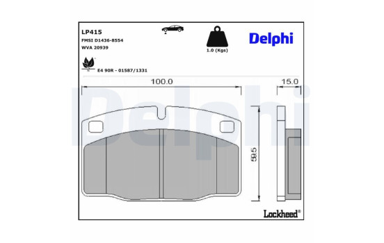Kit de plaquettes de frein, frein à disque LP415 Delphi