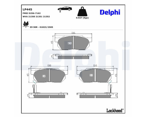 Kit de plaquettes de frein, frein à disque LP445 Delphi