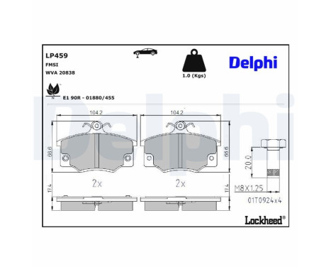 Kit de plaquettes de frein, frein à disque LP459 Delphi