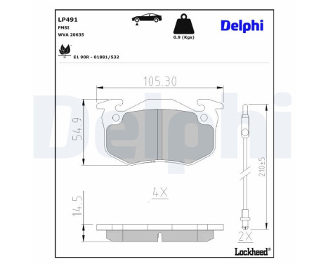Kit de plaquettes de frein, frein à disque LP491 Delphi