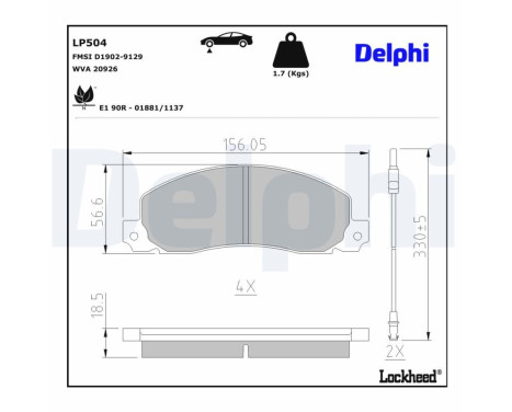 Kit de plaquettes de frein, frein à disque LP504 Delphi