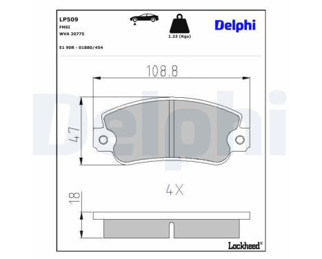 Kit de plaquettes de frein, frein à disque LP509 Delphi