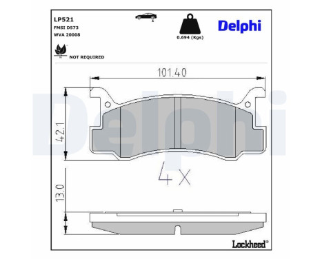 Kit de plaquettes de frein, frein à disque LP521 Delphi