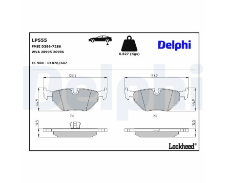 Kit de plaquettes de frein, frein à disque LP555 Delphi