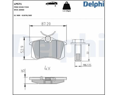 Kit de plaquettes de frein, frein à disque LP571 Delphi