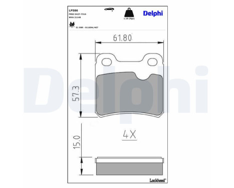 Kit de plaquettes de frein, frein à disque LP586 Delphi