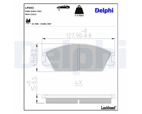 Kit de plaquettes de frein, frein à disque LP593 Delphi