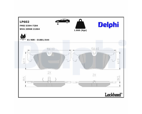 Kit de plaquettes de frein, frein à disque LP602 Delphi