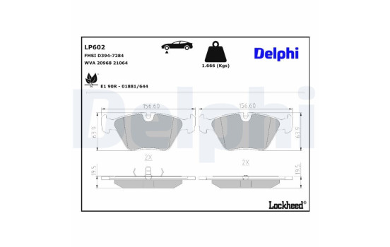 Kit de plaquettes de frein, frein à disque LP602 Delphi