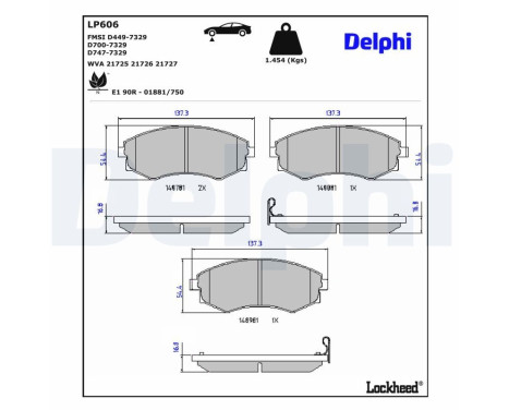 Kit de plaquettes de frein, frein à disque LP606 Delphi