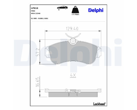 Kit de plaquettes de frein, frein à disque LP616 Delphi