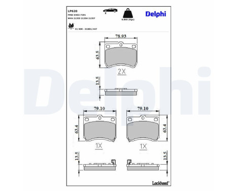 Kit de plaquettes de frein, frein à disque LP620 Delphi